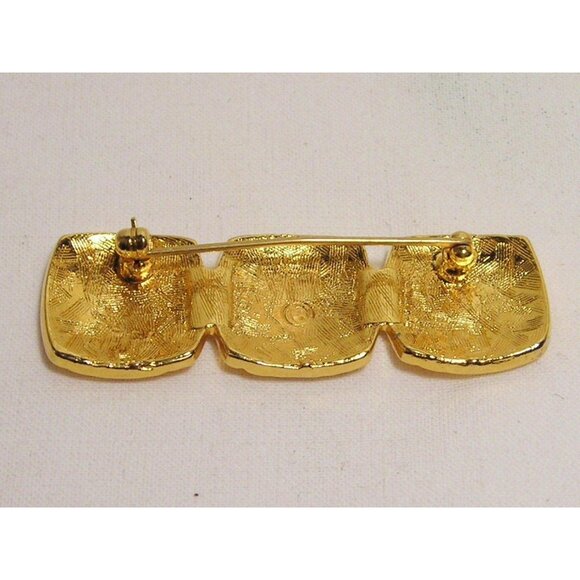 Vintage Signature Anne Klein Gold Tone Triple Lion Head Bar Pin Brooch - Picture 2 of 2